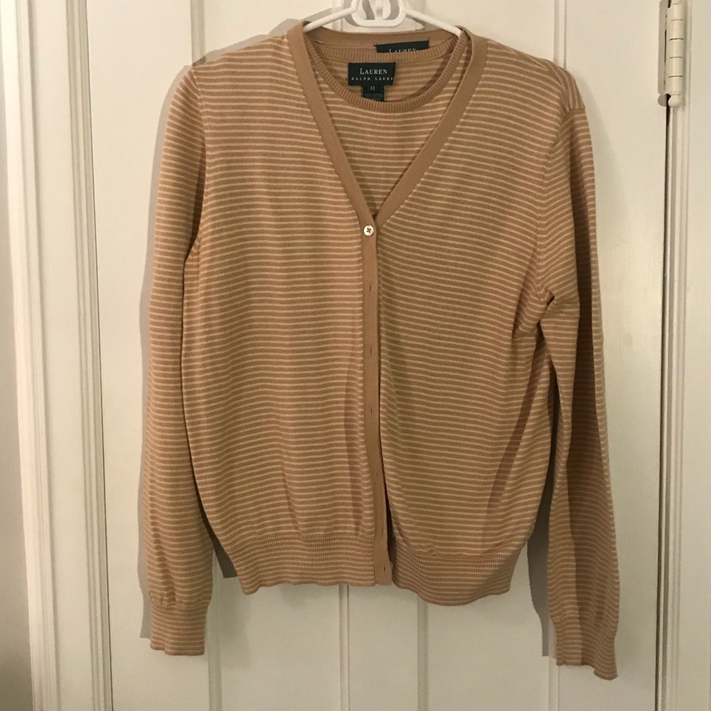 Nice tan striped sweater set.